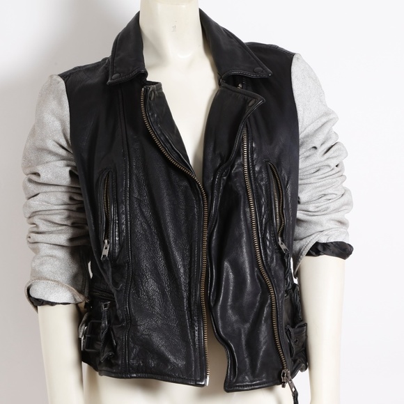 ALL SAINTS Black Leather Suede Gray Biker Jacket - Picture 4 of 13